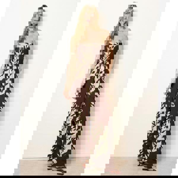 Blue Vanilla Printed Bandeau Tie Neck Shirred Jumpsuit