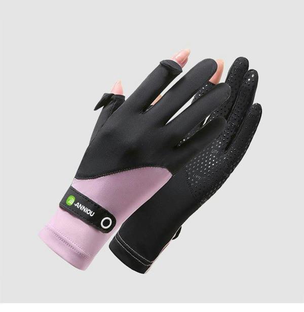 Anniou UPF 50+ Color-Block Anti-Slip Gloves - Black
