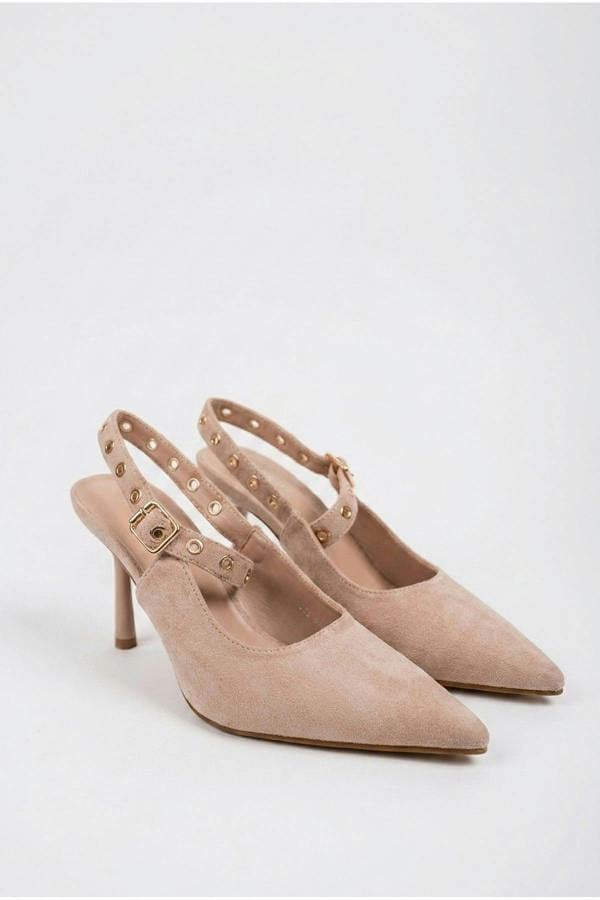 Anais Faux Suede Pointed Toe Heels - Beige