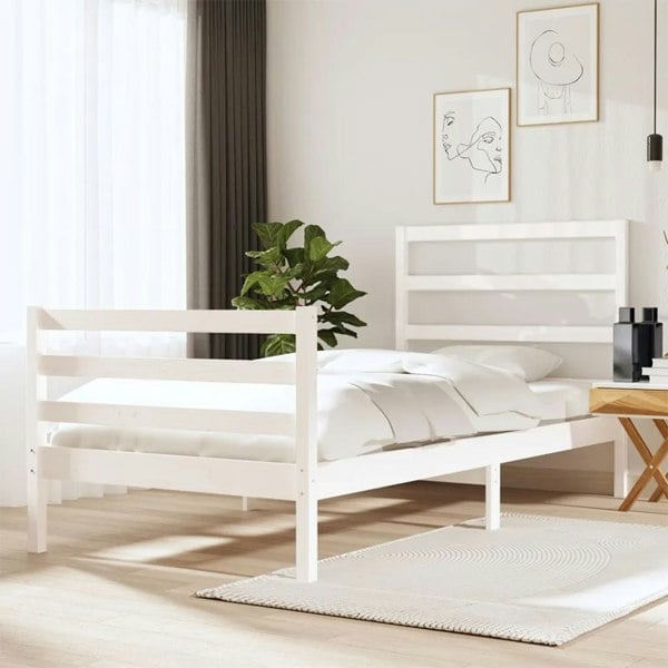 Berkfield Bed Frame White Solid Wood Pine 90x190 cm Single