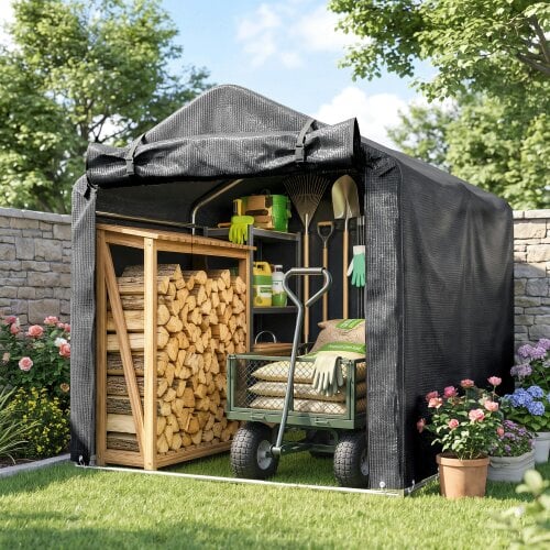 Outsunny Garden Tool Storage Shed with Roll-up Zipper Door, Dark Grey