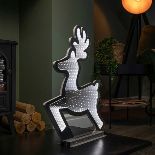 Samuel Alexander 60cm Infinity Light up Leaping Reindeer Christmas Decoration with Ice White LEDs on Metal Base