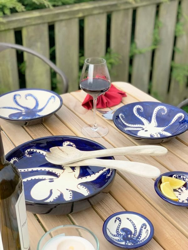 Verano Spanish Ceramics Signature - Blue & White Octopus - Mini Tapas Bowls Sets of 4