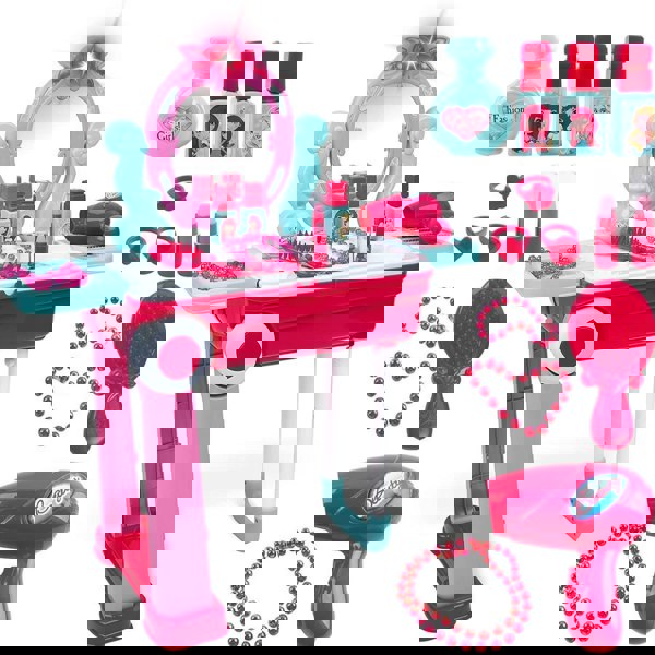 deAO Toys 2-in-1 Portable Vanity Dressing Table and Convertible Suitcase Role Play Set with Accessories Included