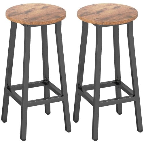 Wyld Haus Rema Set Of 2 Rustic Brown Industrial Round Bar Stools With Footrest 65cm