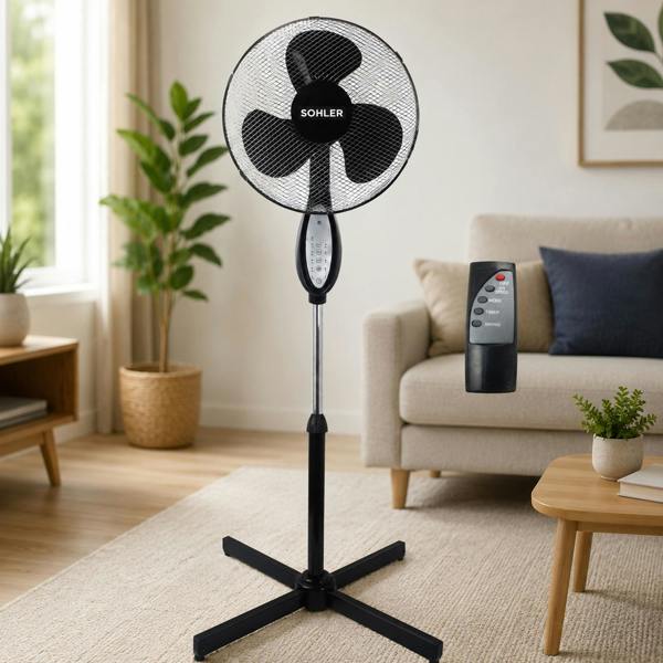 Sohler Black Remote Control Standing Pedestal Stand Fan Adjustable Oscillating Rotating