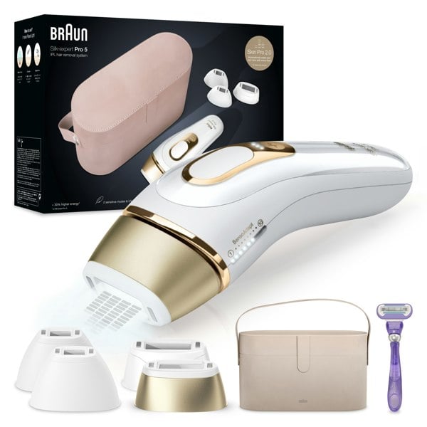 Braun IPL Silk-Expert Pro 5, At Home Hair Removal Device with Vanity Case, White/Gold, PL5347