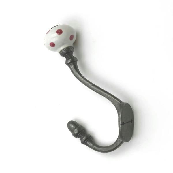 Hand Finished Pink Polka Dot Ceramic Coat Hooks - Pack of 4