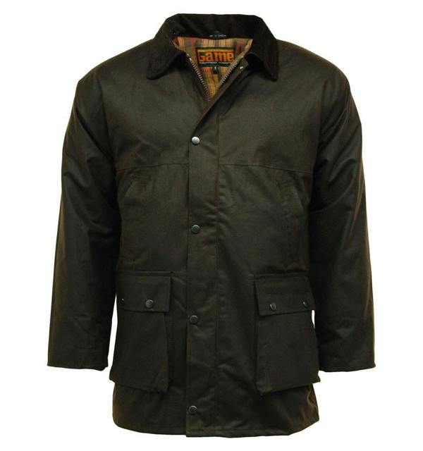 Game padded wax jacket with corduroy collar for the classic British look