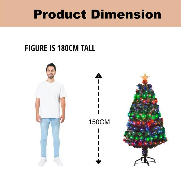 5ft Multicolour Fibre Optic Christmas Tree LED Pre-Lit with 8 Light Modes, PVC, Green Tips image 4