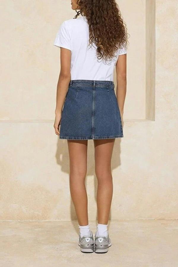 WOVCOR Button Detail Mini 100% Cotton Denim Skirt