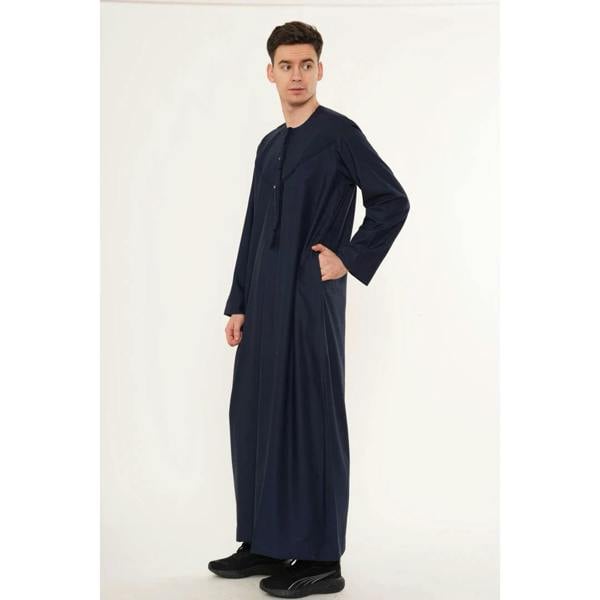 HM11 - Men's Emirati Omani Bobble Button Thobe - Navy - Thobez - 20