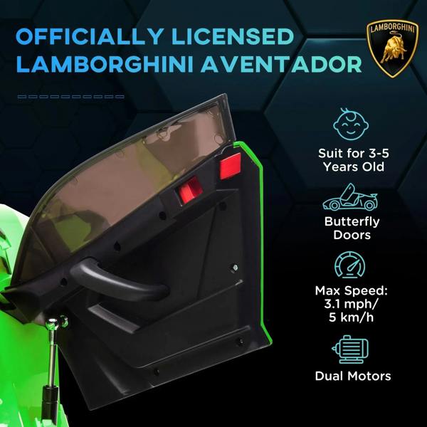 Lamborghini Aventador 12V kids electric car in bright green, open butterfly door