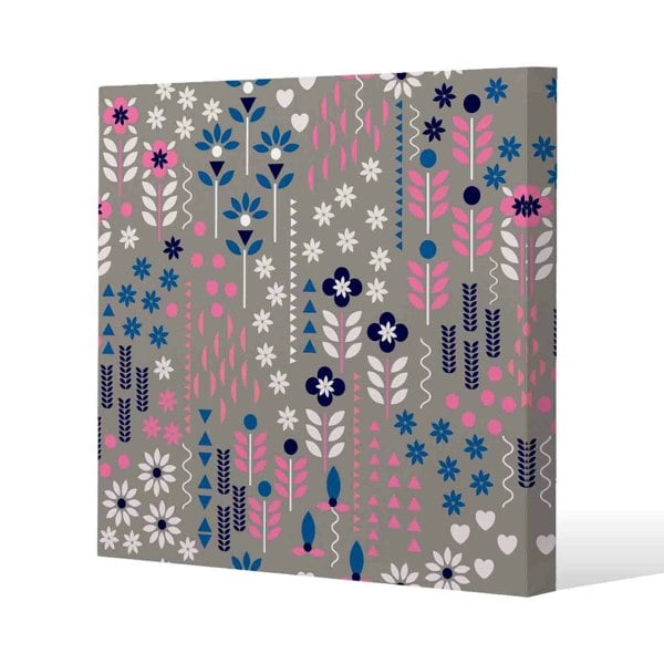 Benjamin Tate Design Selection of Flowers in Pink, Blue & White Slim Style Canvas Print  30x30cm , 15mm Slim Real wood.
