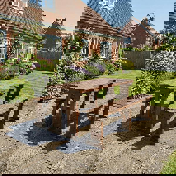 Arbor Garden Solutions Aspen Rounded Picnic Table and Benches Set - Rustic Finish