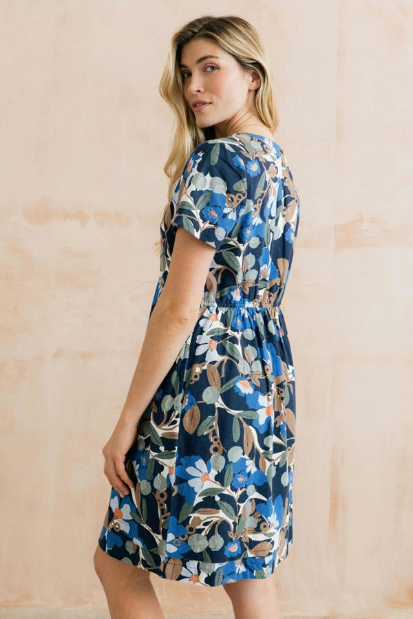 Lily & Me Carnival Linen Blend Printed Dress Navy