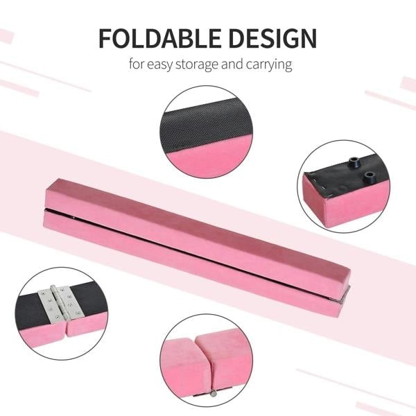 Pink foldable balance beam for easy storage and carrying, long padded bar