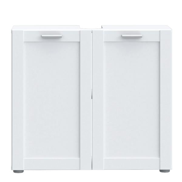 Furniture To Go Lokko Under Sink Bathroom Storage Unit with 2 Doors & Silver Handles in White