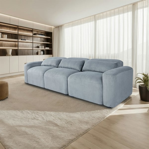 Furniture One Comfy Corduroy Couch with Spring Cushion, Solid Wood Legs, Pillows for Living Room Bedroom