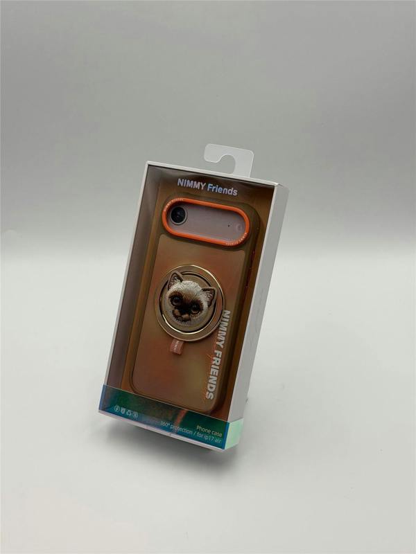 Nimmy Friends Nimmy Big Eye Cute Pet Siamese Cat Face Case with Detachable MagSafe Grip for iPhone 17 Air 6.5" Brown Orange
