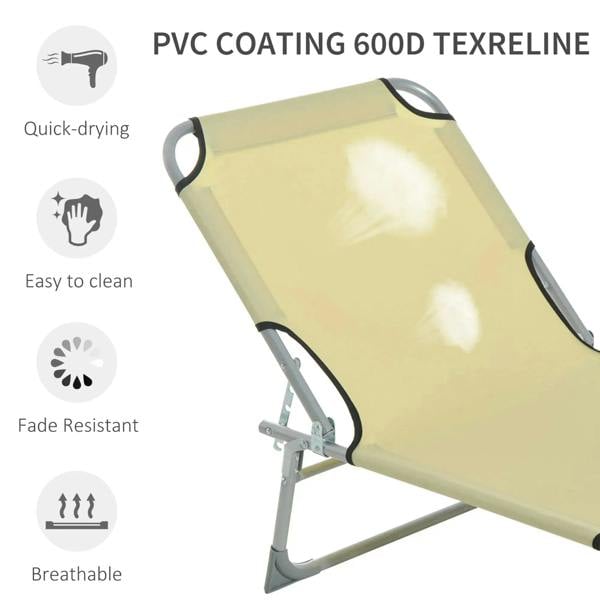 Beige reclining lounger chair with PVC-coated 600D texreline fabric and black trim