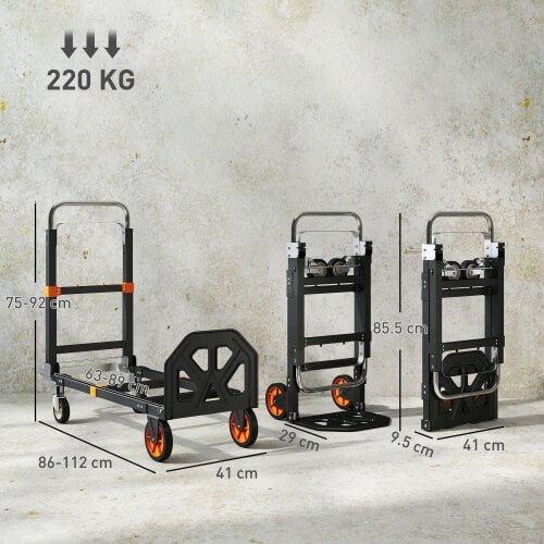 HOMCOM 2-in-1 Folding Sack Truck & Platform Trolley, Heavy Duty 220kg/120kg