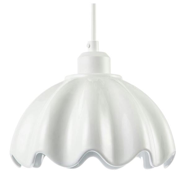Opal White Gloss Ceramic Pendant Light Shade with Rippled Scallop Edge Image 4