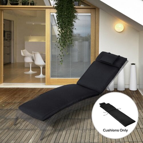 Outsunny Garden Sun Lounger Chair Cushion Reclining Relaxer Indoor Outdoor Black - Black