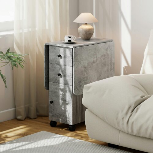 Wyld Haus Dorette Wooden Mixed Grey Drop Leaf Dining Table With Multi Storage Design