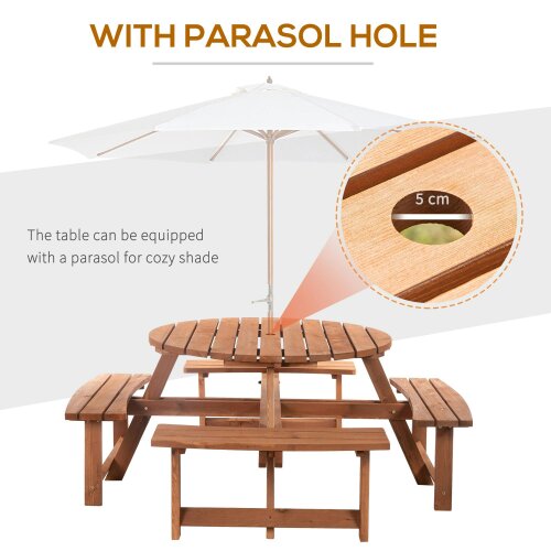 Wyld Haus Bataba Brown Fir Wood 8 Seater Outdoor Picnic Table Set