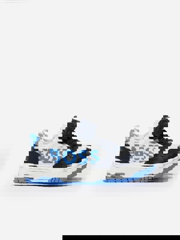 BOSS Boys Leather Logo Trainers in Navy