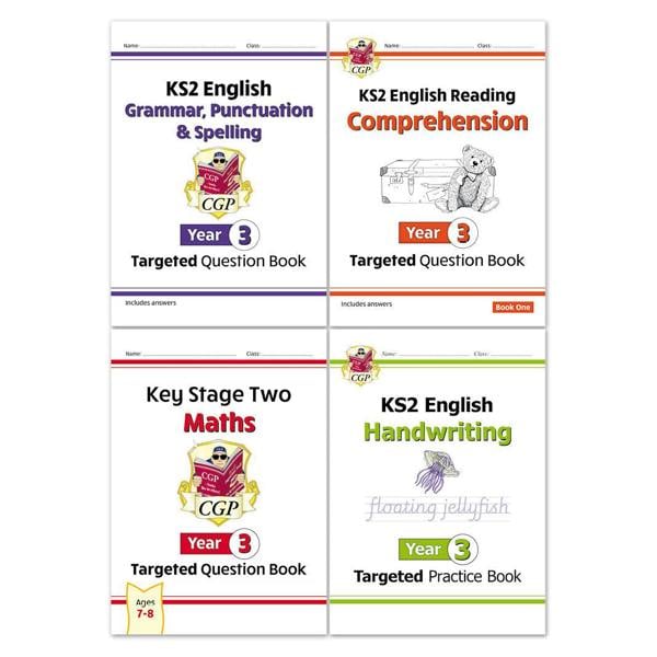 CGP KS2 Year 3 Workbook Bundle – Ages 7-8 (Grammar Punctuation and Spelling, Reading Comprehension, Handwriting, Maths)
