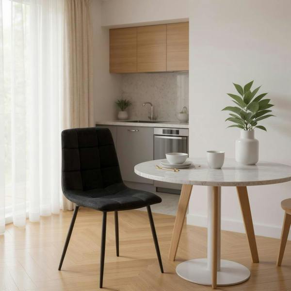 BLACK FABRIC CHAIR BLACK METAL LEGS