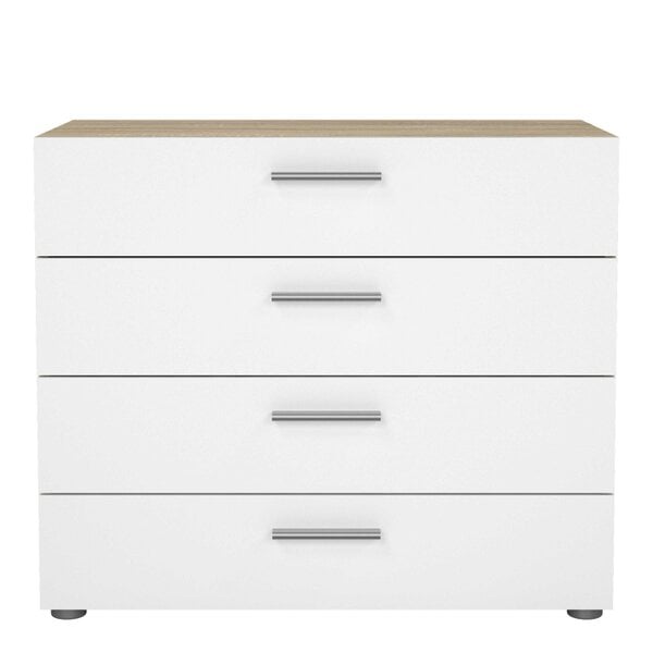Wyld Haus Daejeon White and Natural Oak Effect Wood Chest of 4 Drawers