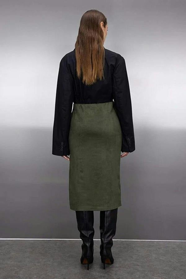 WOVCOR Suede Knit Midi Pencil Skirt with Slit