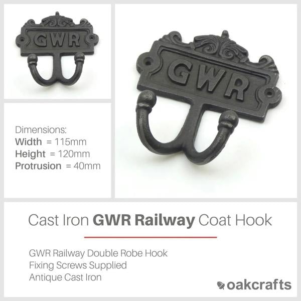 Antique Cast Iron Vintage Style GWR Twin Coat Hook - 110mm x 120mm