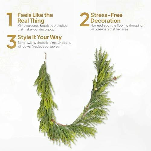 18cm Green Araucaria Garland with Mini Pine Cones for Festive Home Decor image 6