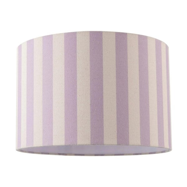 Lavender Lilac and Oatmeal Linen Striped Lamp Shade with Fabric Inner Image 1