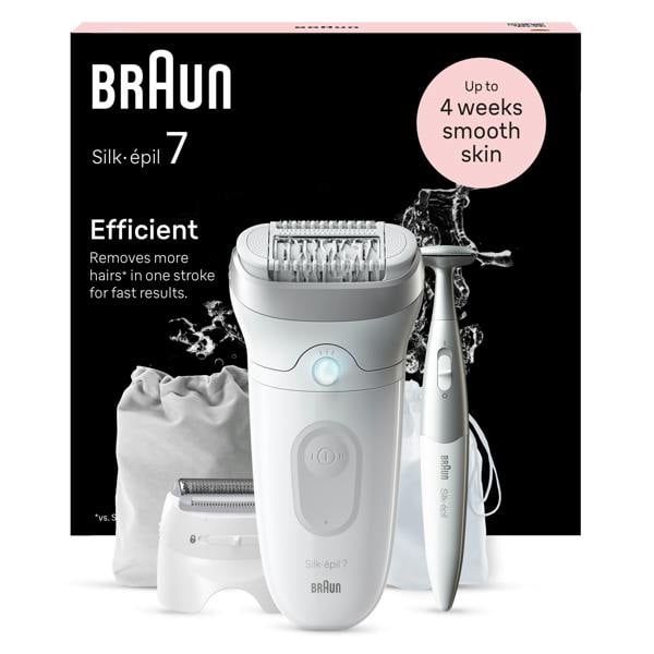 Braun Silk-épil 7,  Epilator For Easy Hair Removal, Lasting Smooth Skin, 7-241, White/Silver