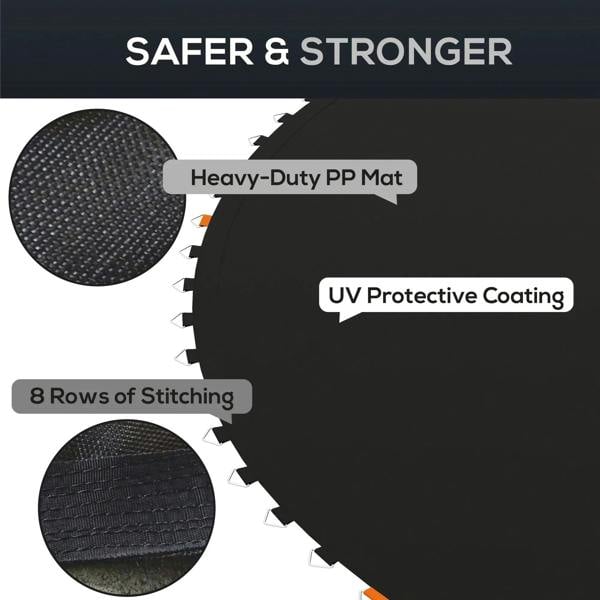 Black heavy-duty trampoline mat fabric with double stitching and UV protective coating