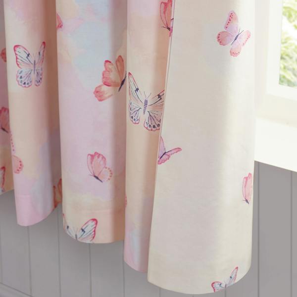 Catherine Lansfield Ombre Butterflies Fully Reversible Eyelet Curtains Pink
