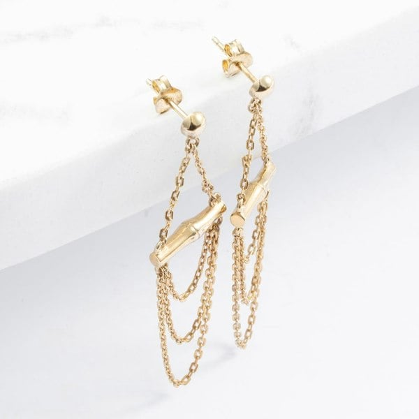 T. H. Baker Gold Tone Bamboo Chain Drops Stud Earrings ER178G LCTB