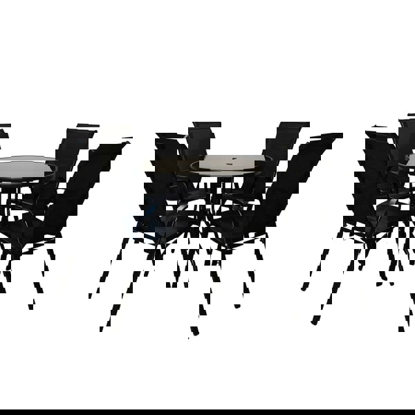 Samuel Alexander Outdoor 4 Person Round Glass Top Garden Dining Table Chairs Set