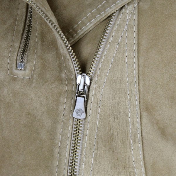 Versace Jeans Couture suede biker jacket in a biscuit tone