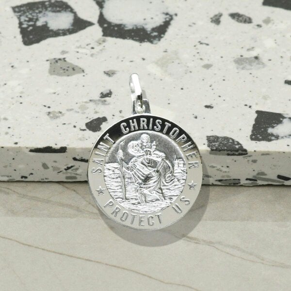 Christopher James of London Sterling Silver 18mm 3D St Christopher Pendant With Optional Engraving and Chain