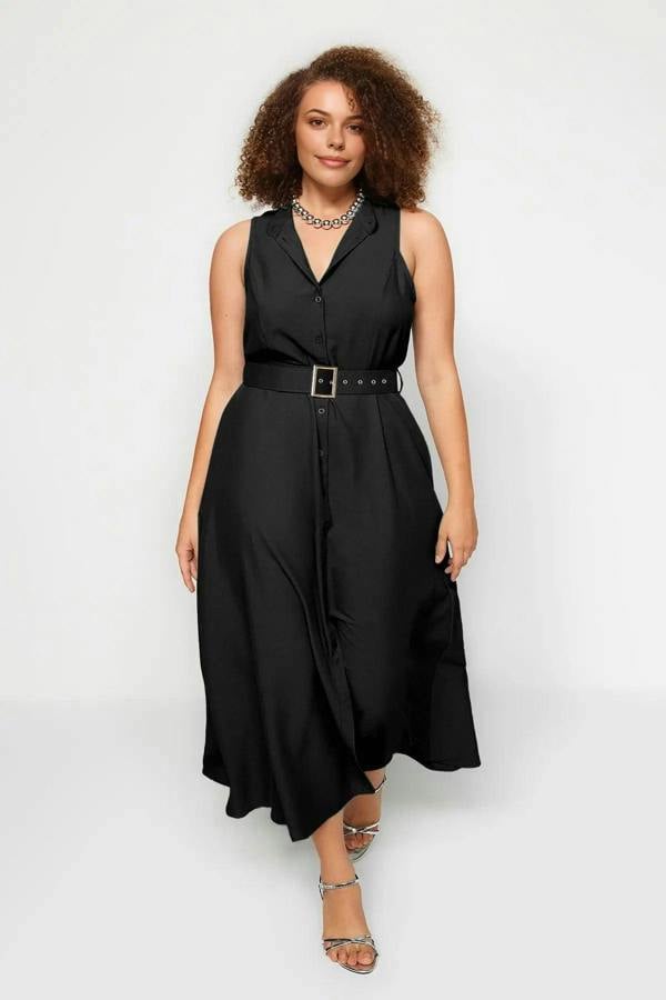 WOVCOR Belted Woven Shirt Dress