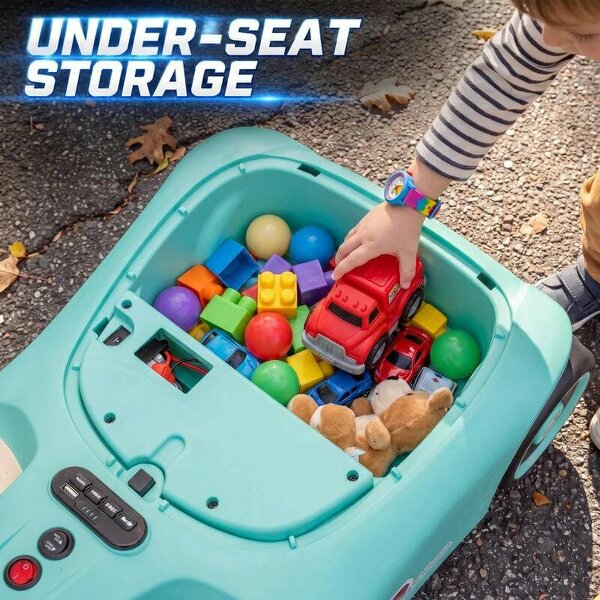 12V Electric Wiggle Car with Pedal, Kids Electric Car with 2 Speeds, Soft Start, Music, Lights for 3-5 Years, Light Blue