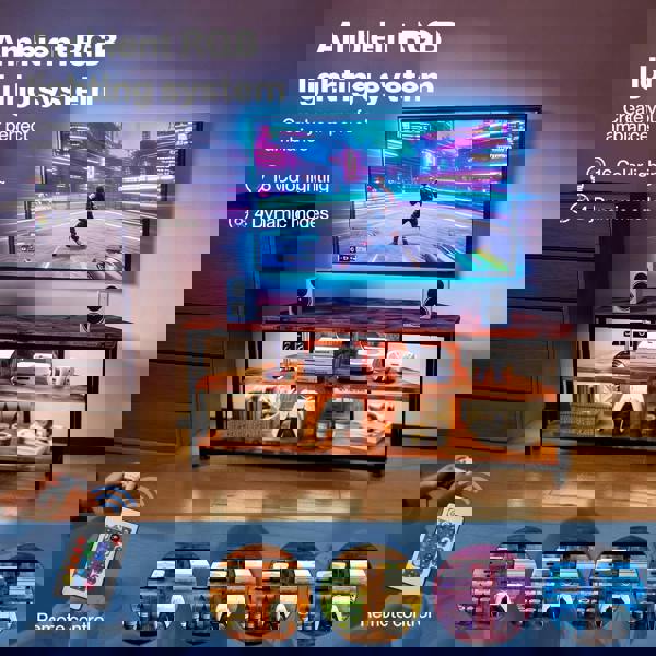 Levede TV Stand Cabinet 55 inch Corner TV Unit Wooden with Light Storage Shelves