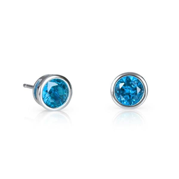 namana 925 Sterling Silver Light Blue Solitaire Bezel Set Stud Earrings for Women