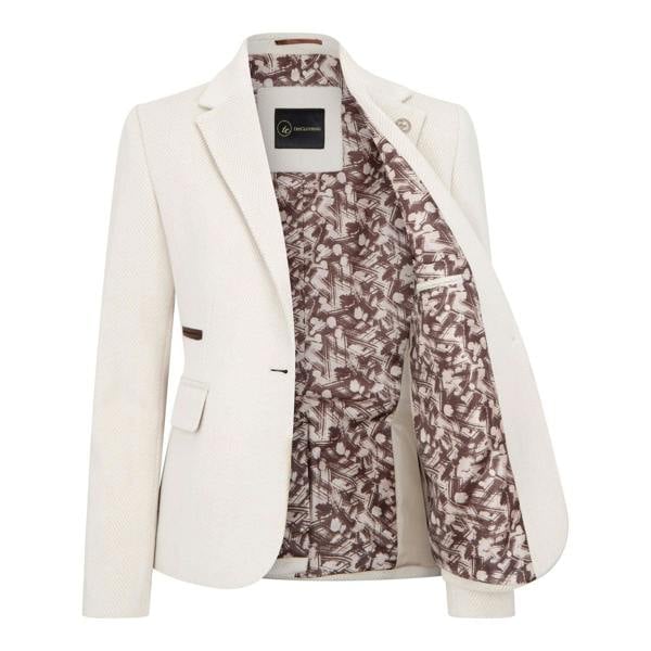 TruClothing Women's Cream Tailored Fit Wool Blend Tweed Blazer